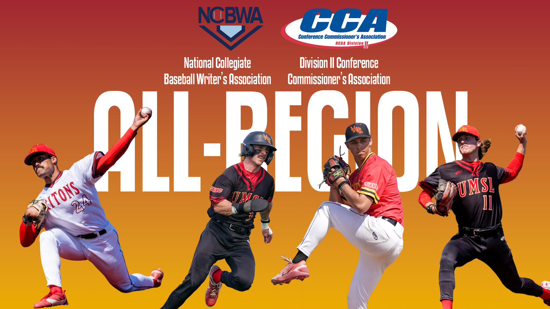 Eli Cartwright, Mitch Bonczkowski, Dustin Hagens and Garrett Brunstetter received Baseball All-Midwest Region honors. Bonczkowski and Cartwright were named to the D2CCA and NCBWA All-Region team while Hagens and Brunstetter landed on the NCBWA Team