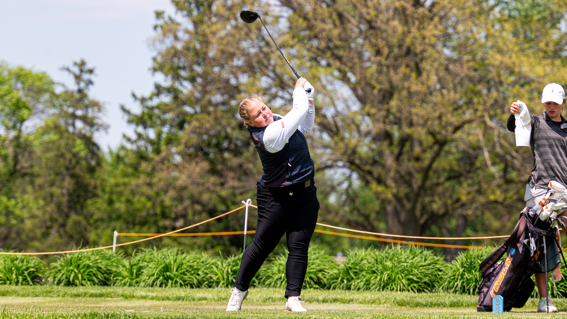 Wilma Zanderau hits driver off a tee during the NCAA East Regional at Findlay Country Club on Monday, May 4, 2026