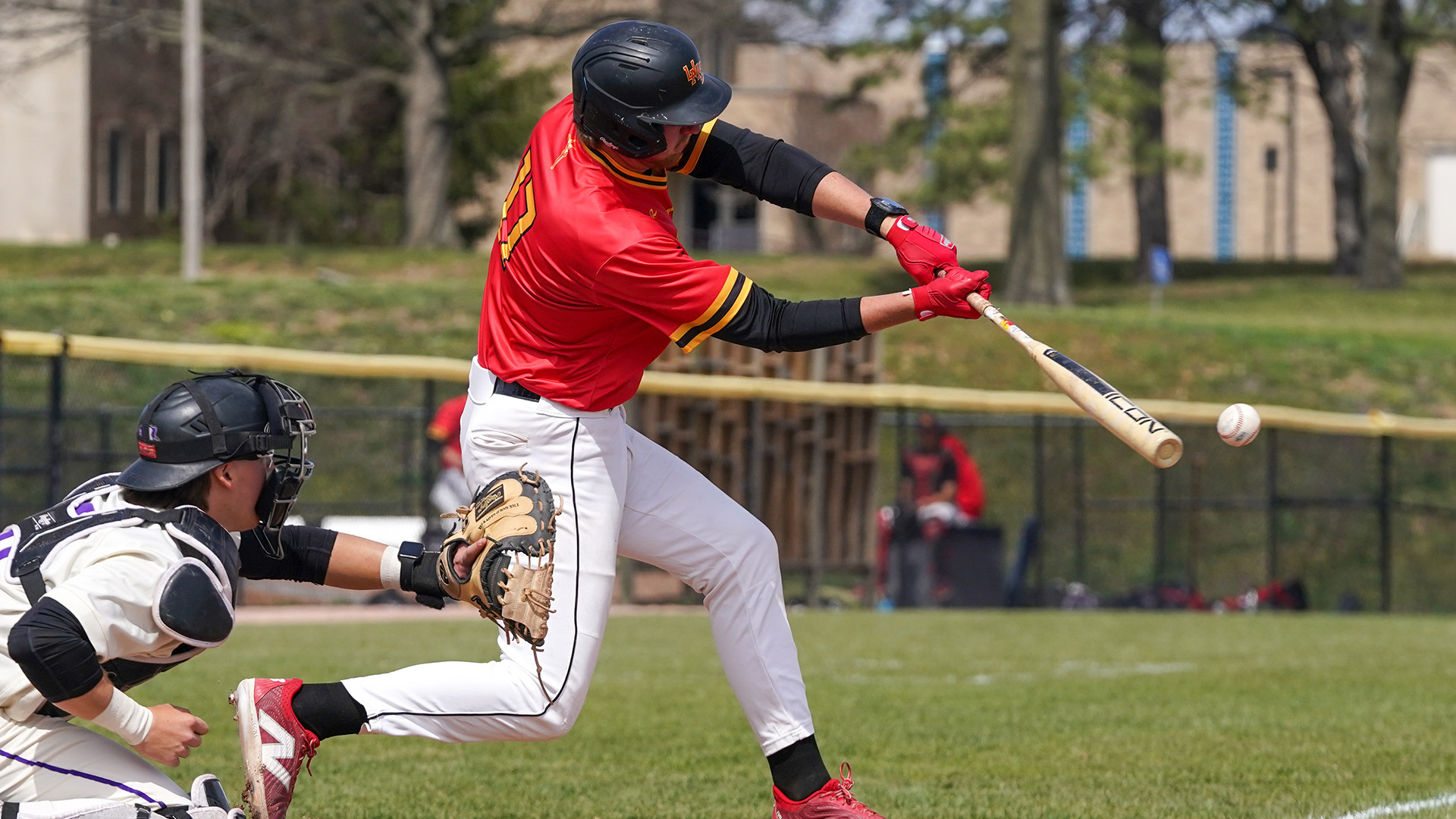Justin Terhaar hits a pitched ball in a game against Southwest Baptist