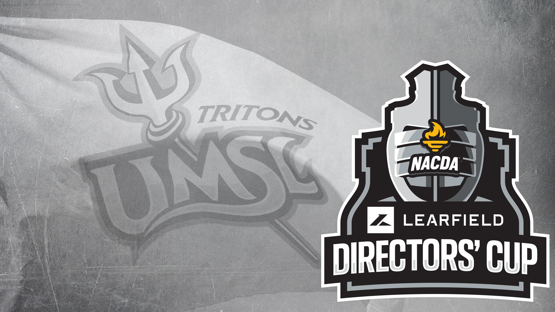 NACDA Learfield Cup Directors' Cup logo over an UMSL flag
