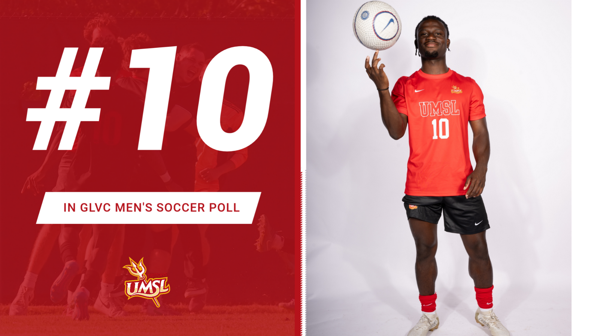 University of Missouri-St. Louis men's soccer team predicted to finish 10th in Great Lakes Valley Conference men's soccer preseason poll.