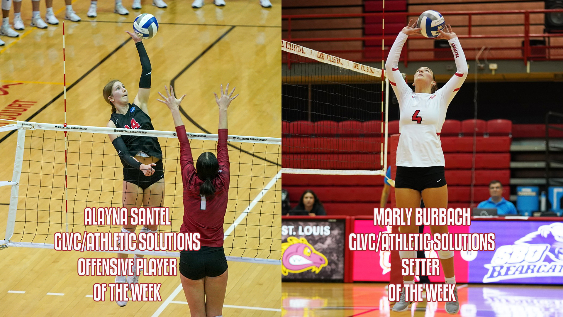 Alayna Santel (left) and Marly Burbach (right) named Great Lakes Valley Conference Volleyball/Athletic Solutions Players of the Week