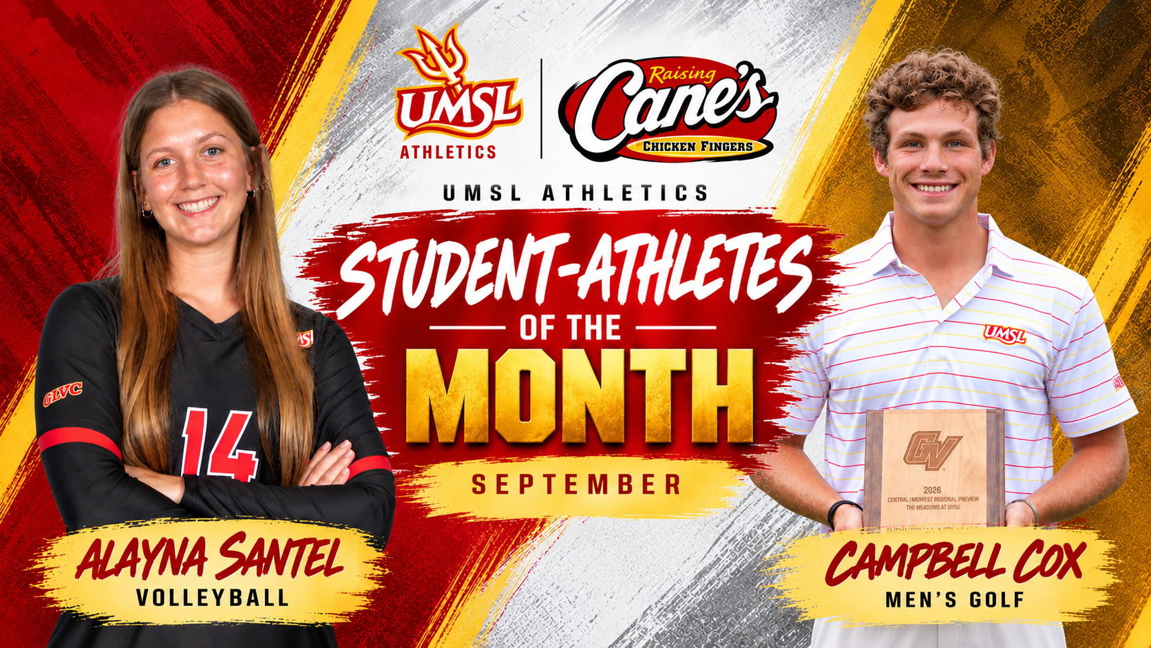 Alayna Santel (L) and Campbell Cox (R) were named the Raising Cane's Athletes of the Month for September.
