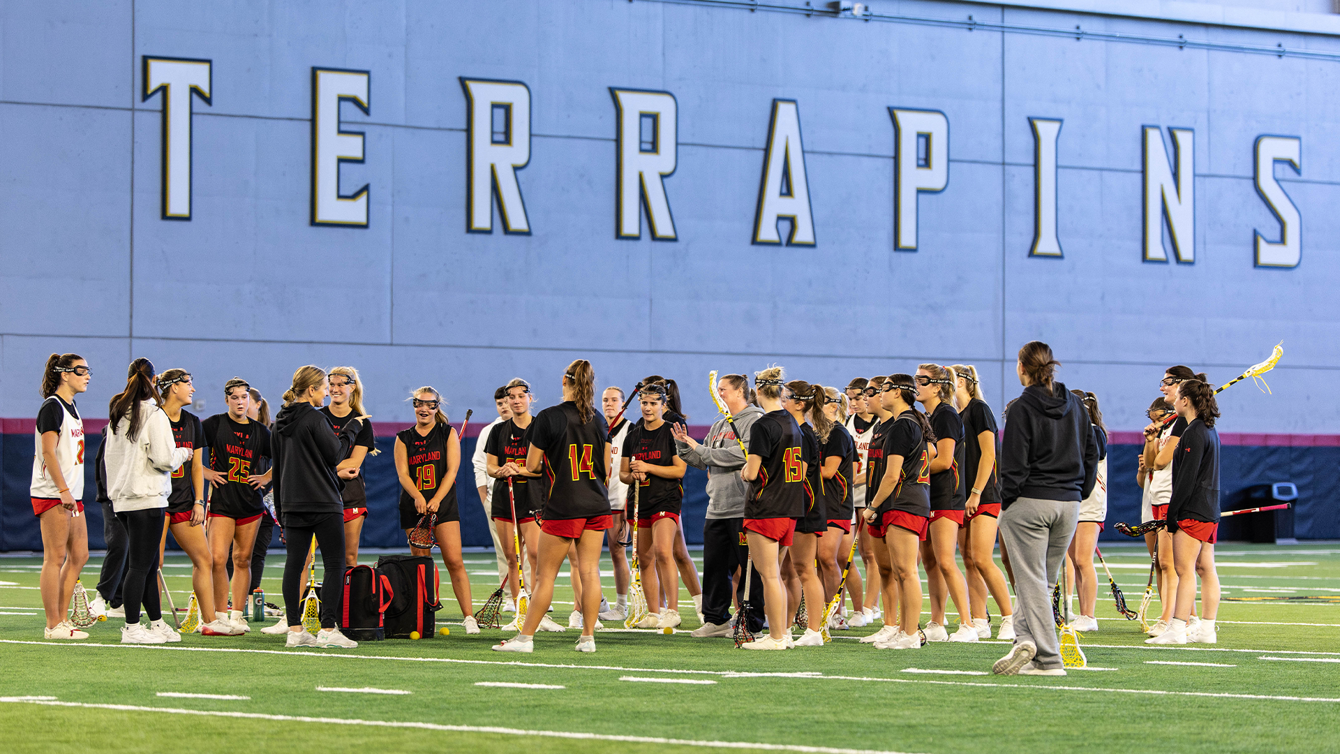 Maryland Women's Lacrosse First practice team huddle in Jones Hill House (1/12)