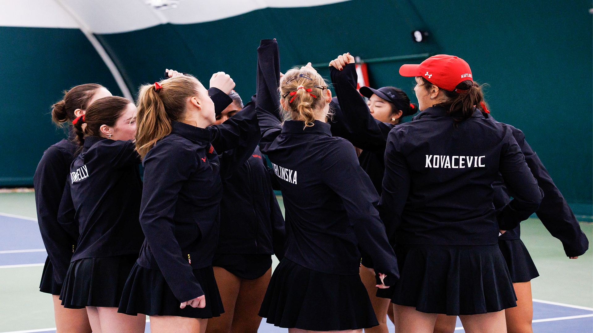Maryland Women's Tennis Huddle before Georgetown Match