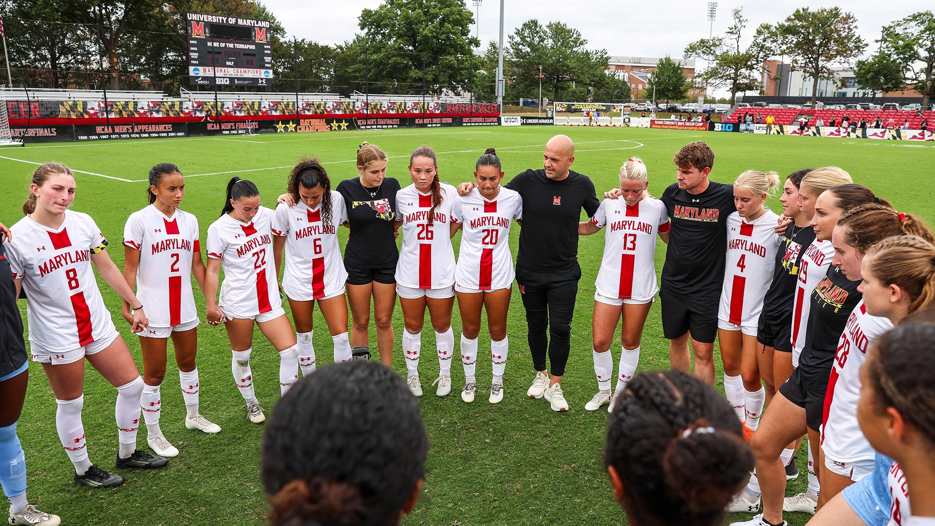 Maryland Women's Soccer Team Huddle on Ludwig Field