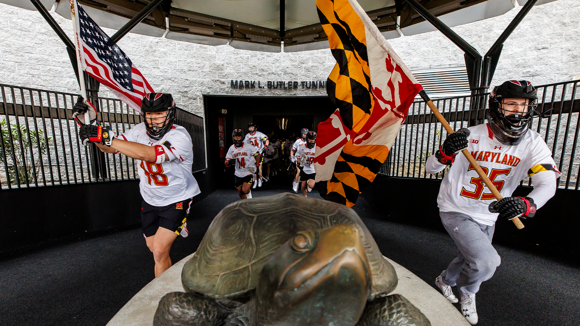 Maryland men's lacrosse flag runout of Tunnel at SECU stadium 