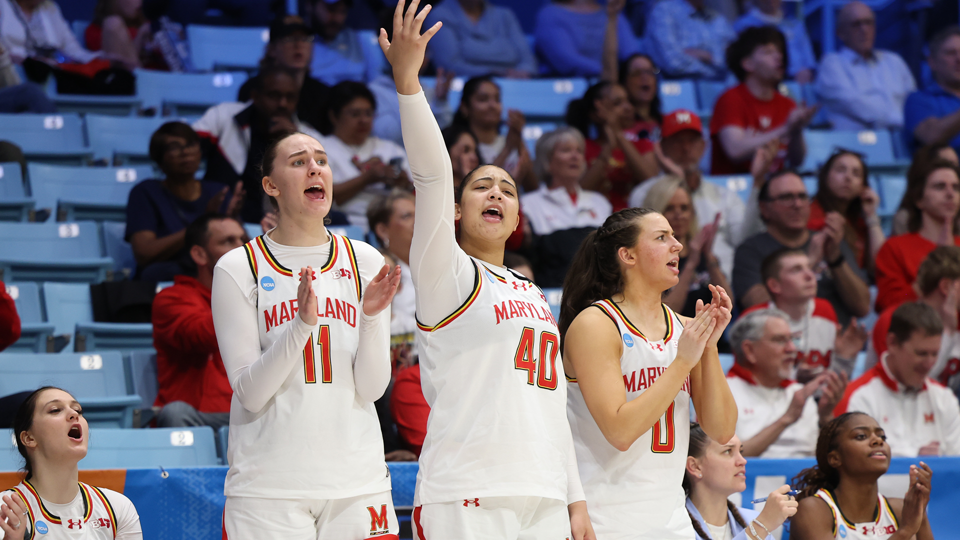 Maryland's Bench Celebrates a Basket in the Terps' NCAA Tournament Win Over Murray State