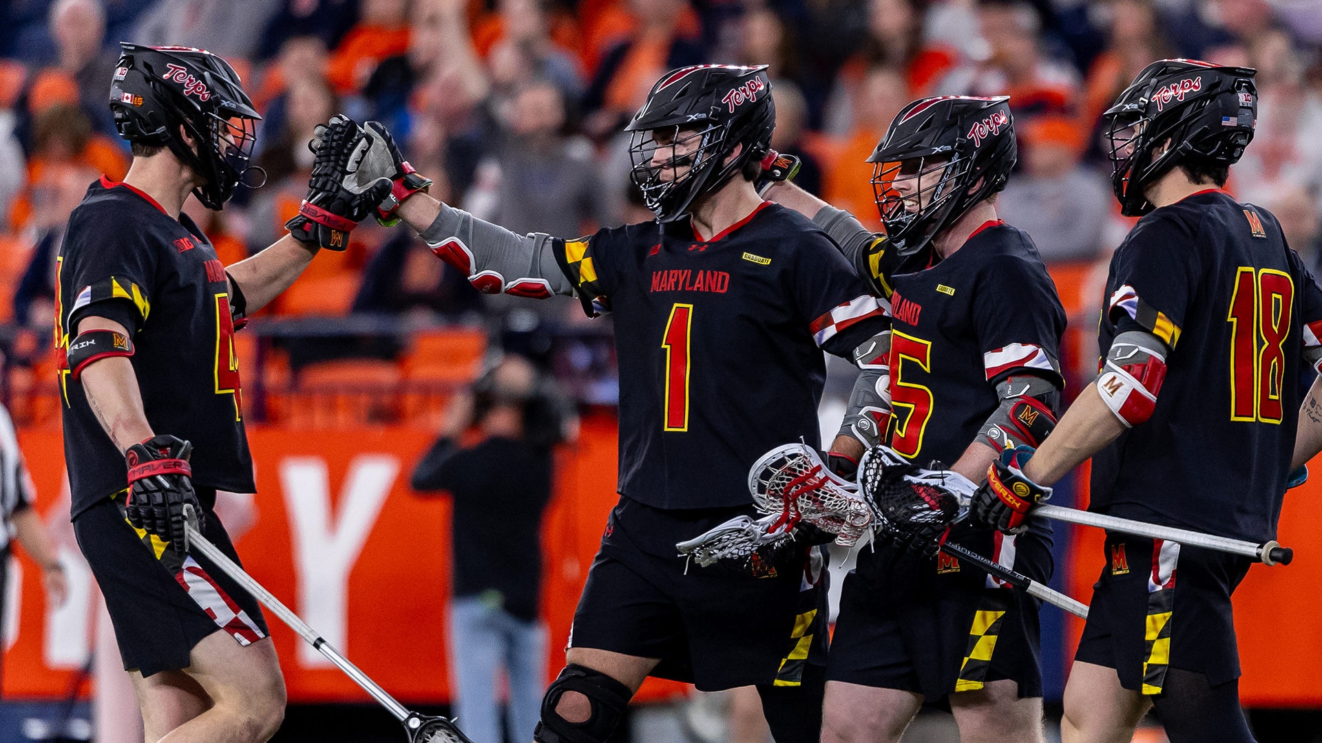 Maryland Lacrosse Celebrates a Goal Against Syracuse