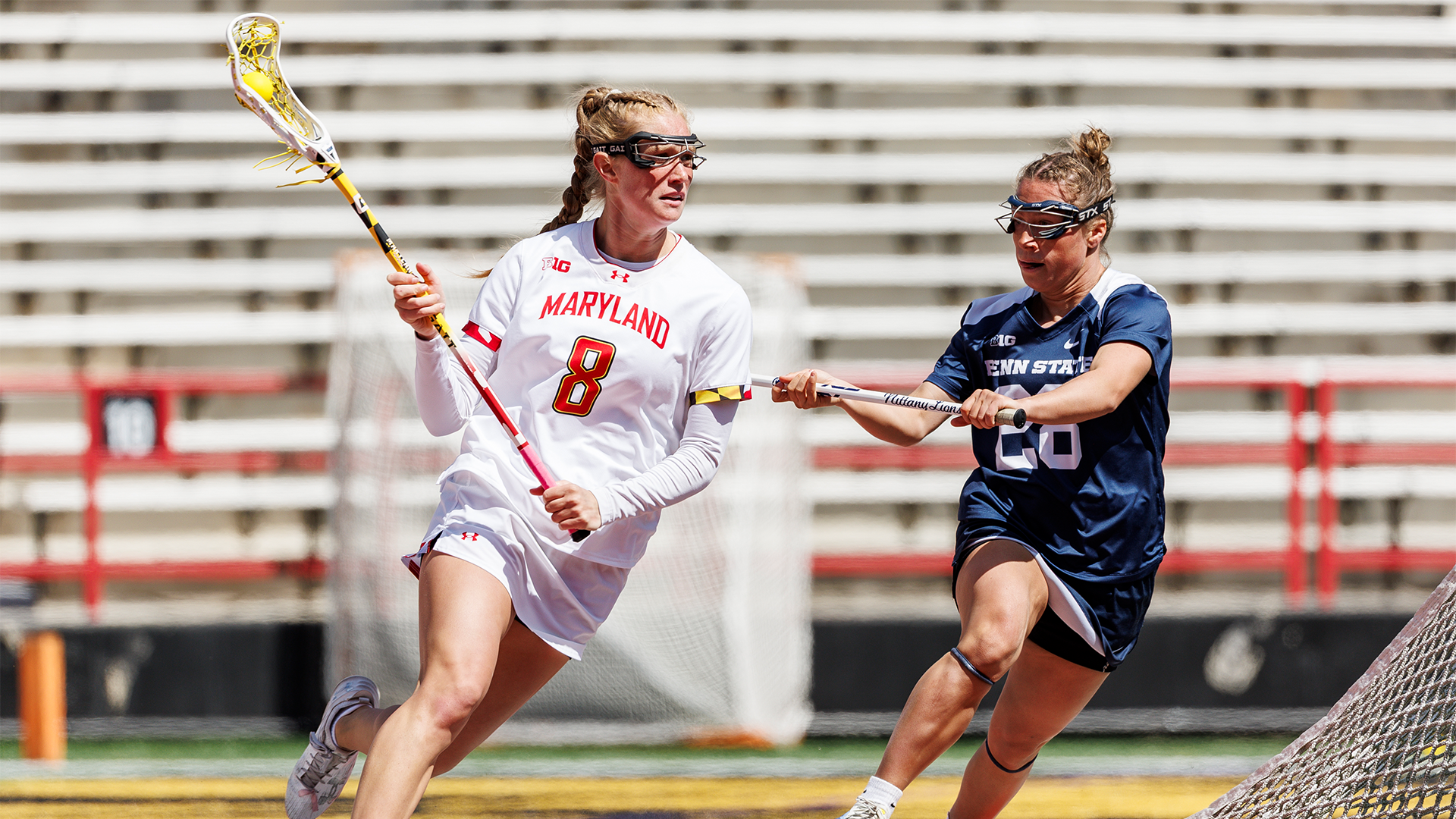 Lauren LaPointe makes a move behind the cage against #21 Penn State at SECU Stadium