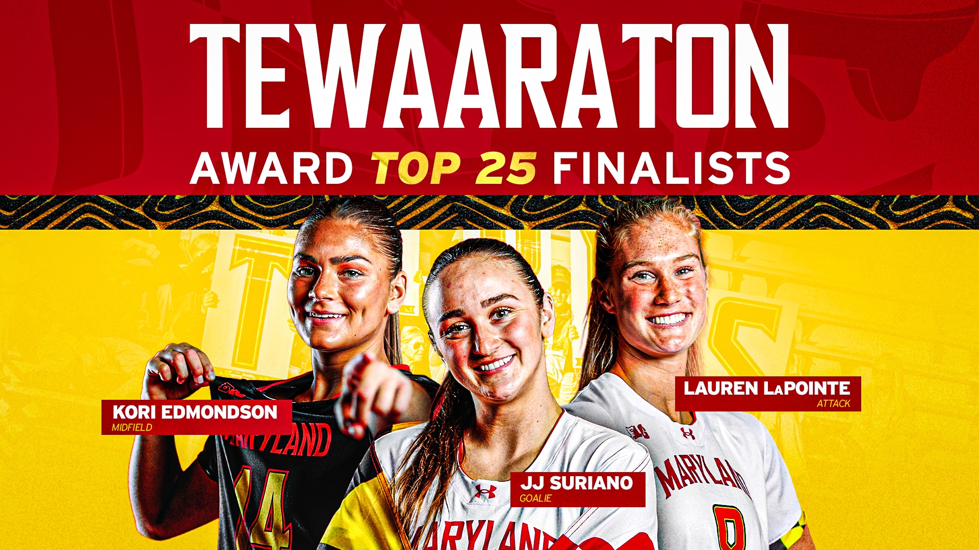 JJ Suriano, Lauren LaPointe, and Kori Edmondson Tewaaraton Top-25 finalist 