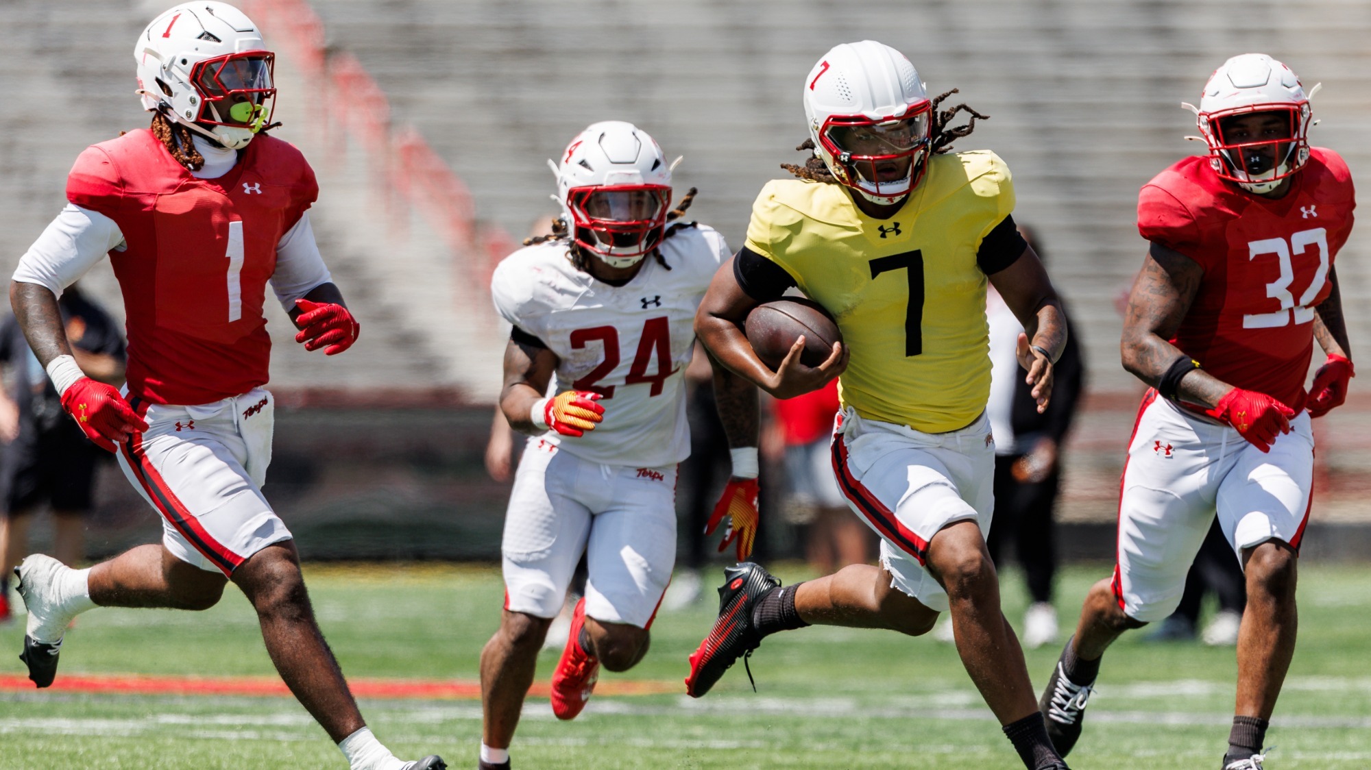 Spring Football Scrimmage in SECU Stadium Malik Washington running the ball