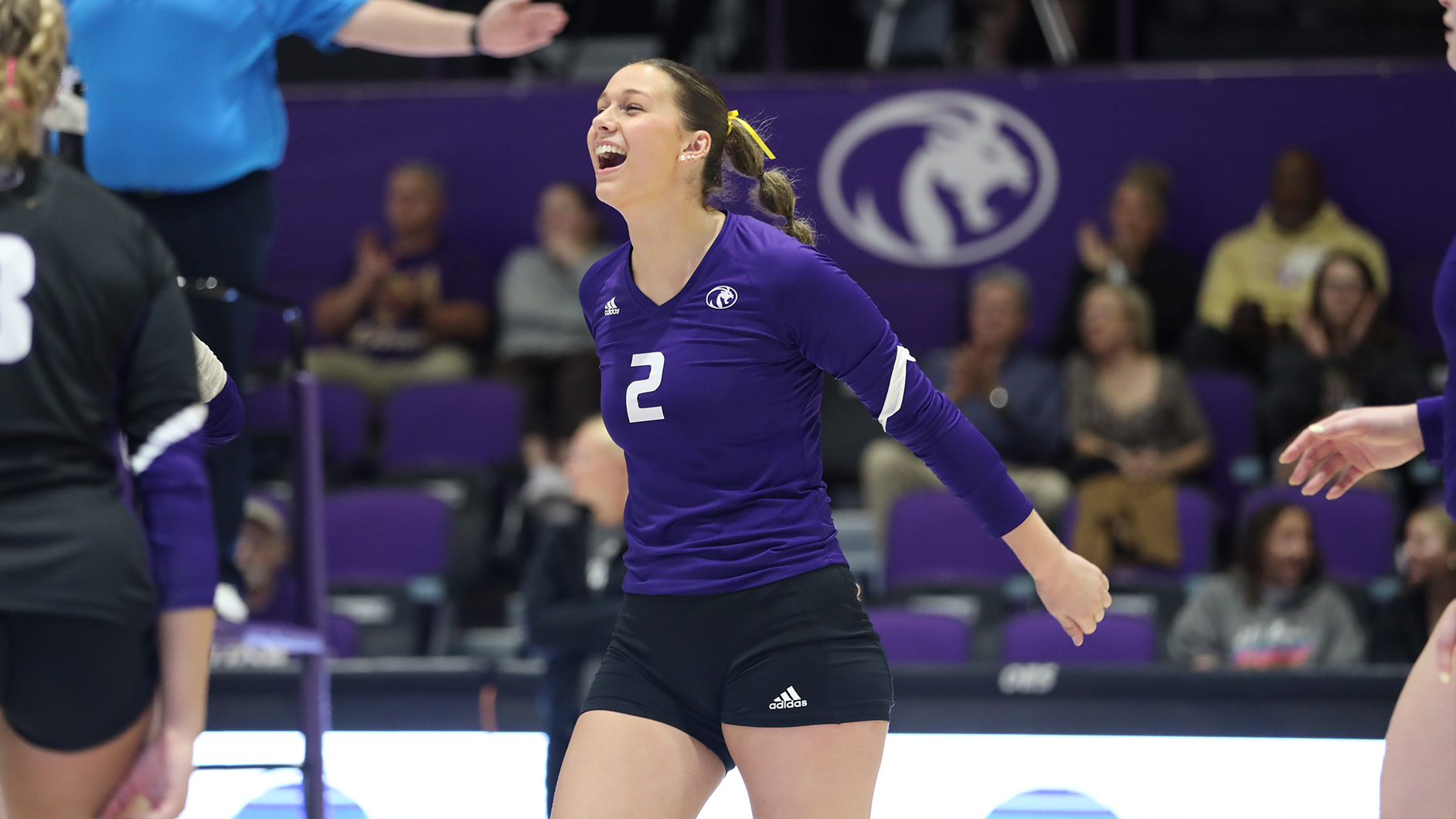 Olivia Fenoff celebrating in North Alabama's home match against Stetson on October 10, 2025