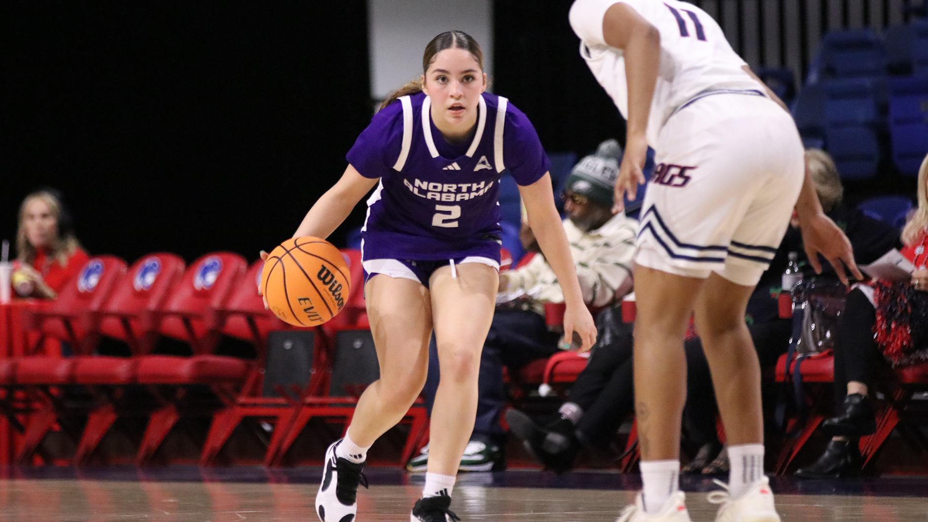 Alexsandra Alvarado dribbling a basketball against South Alabama on December 14, 2025