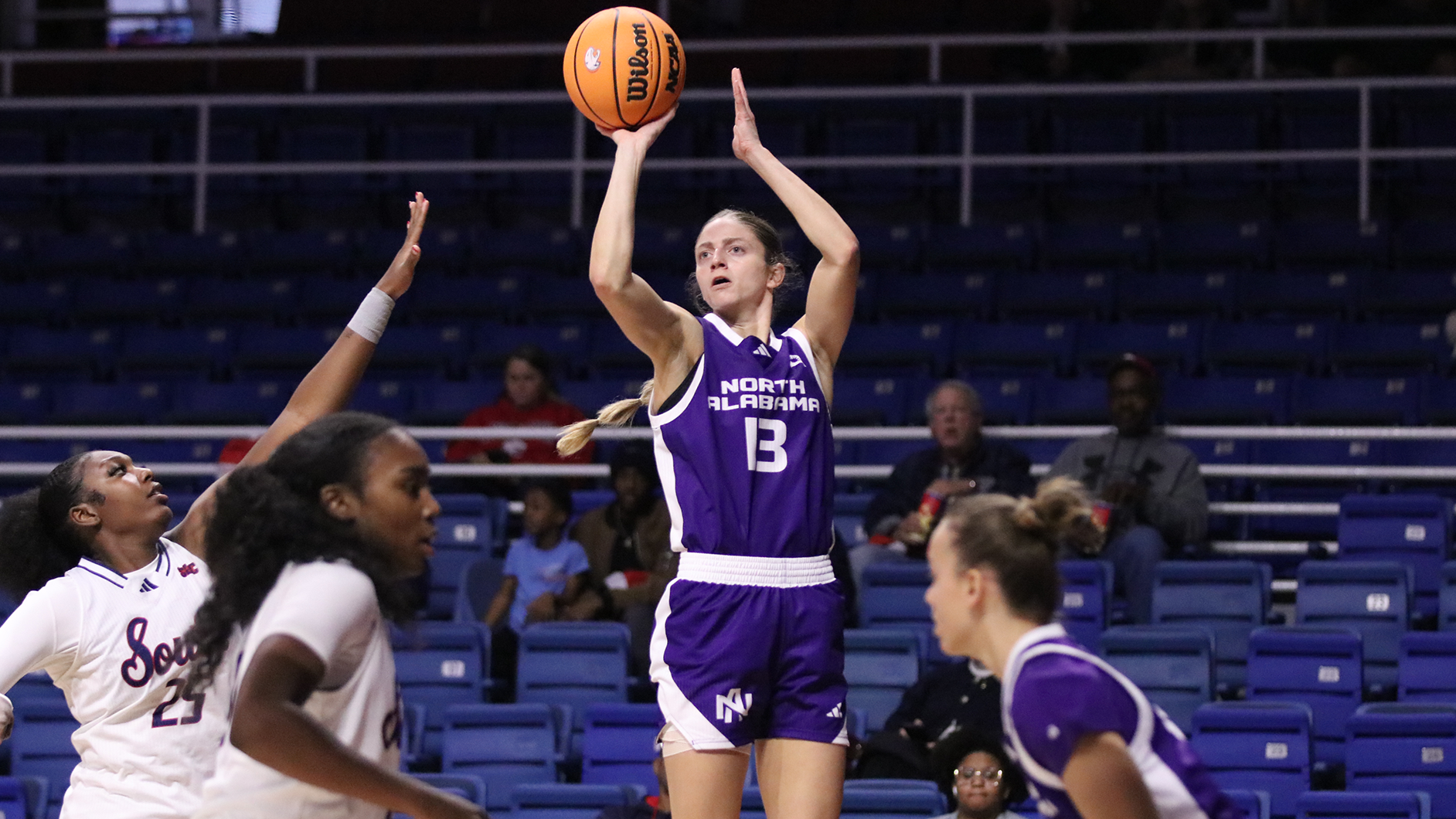 Katie Criswell taking a jump shot against South Alabama on December 14, 2025