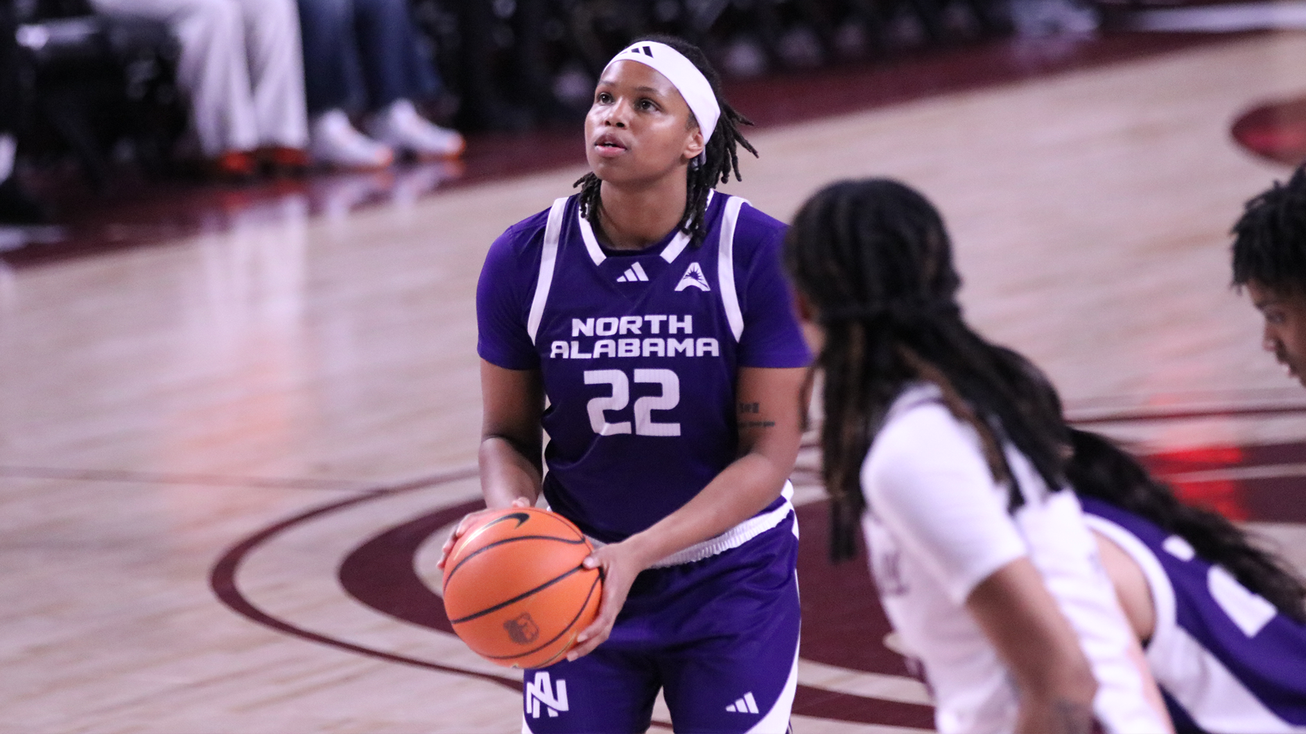 India Howard holding a basketball to attempt a free throw against Alabama A&M on December 17, 2025