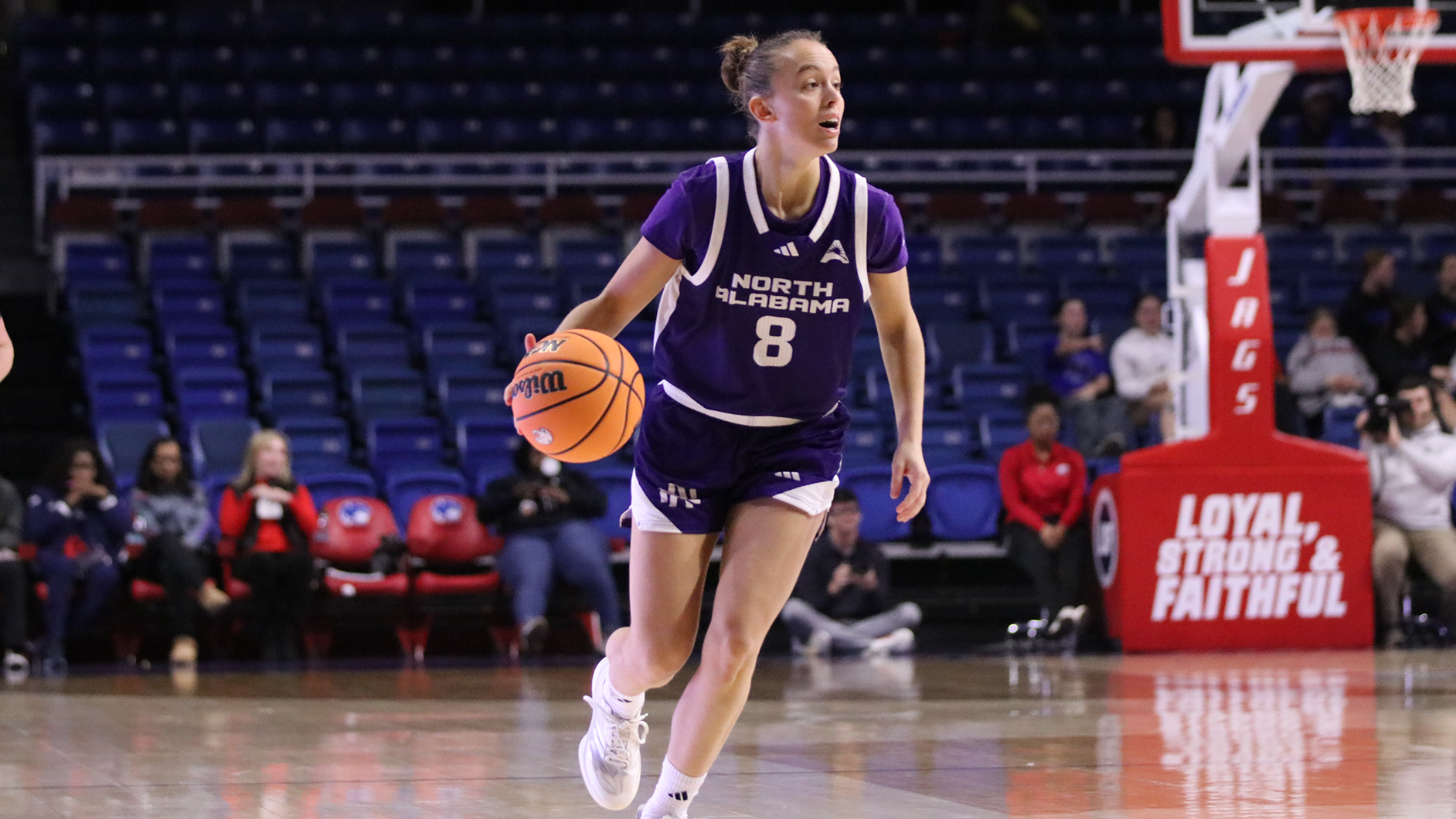 Greta Ramon dribbling a basketball against South Alabama on December 14, 2025