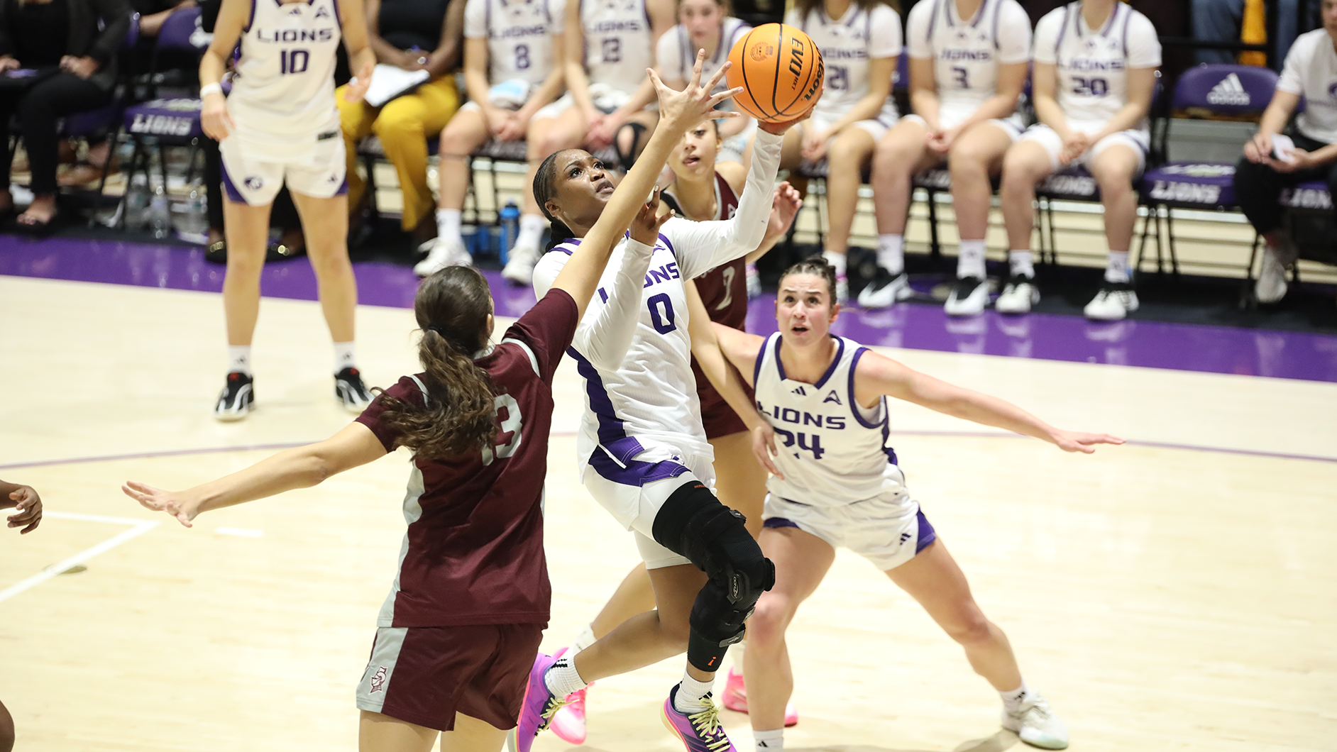 Bukky Akinsola going for a layup against Bellarmine in CB&S Bank Arena on January 10, 2026