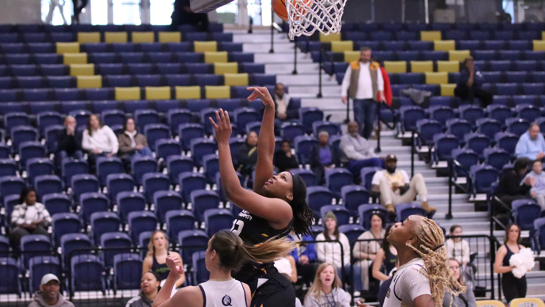 India Howard going for a layup against Queens on February 7, 2026