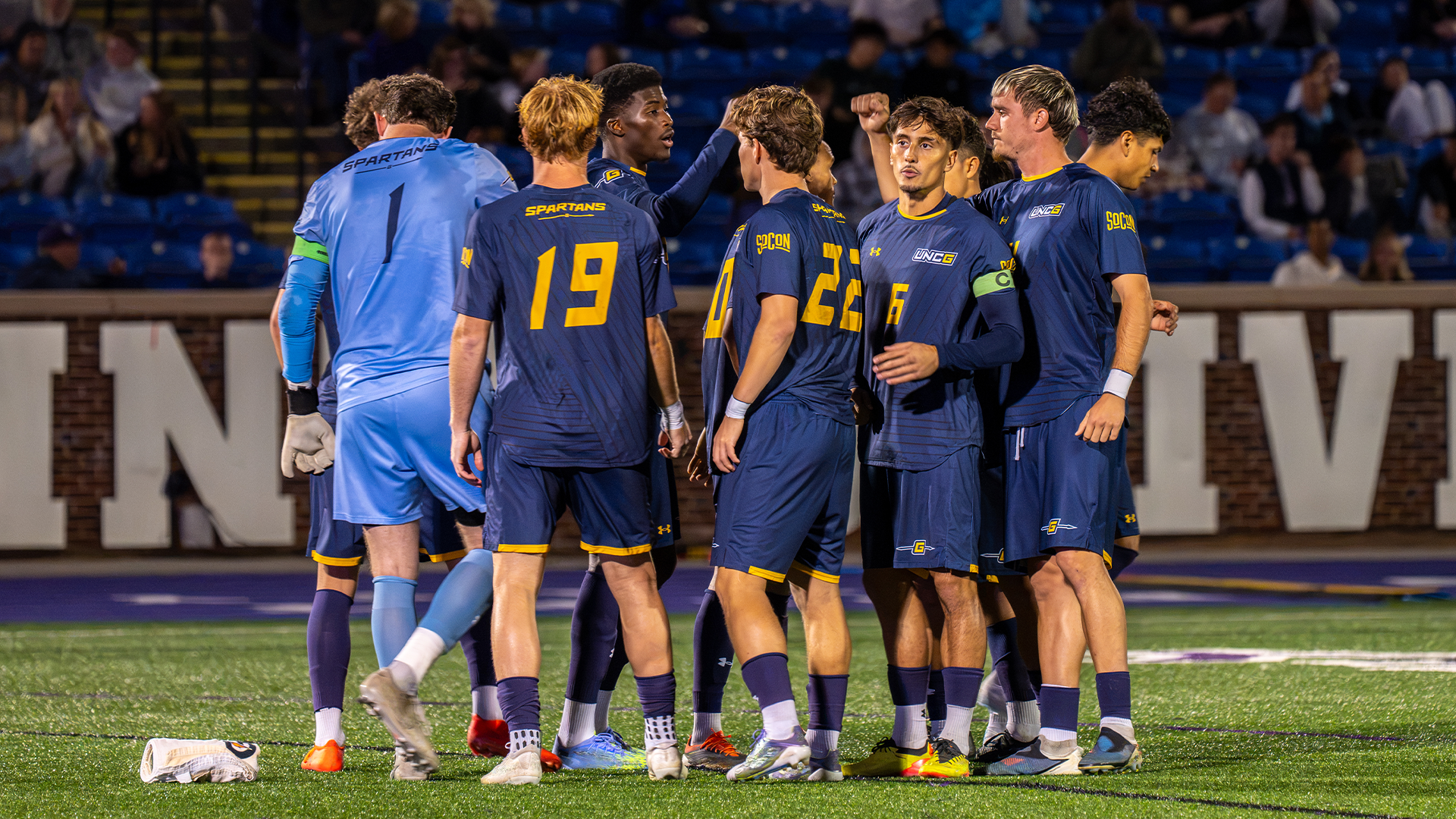 Men's Soccer breaking a huddle