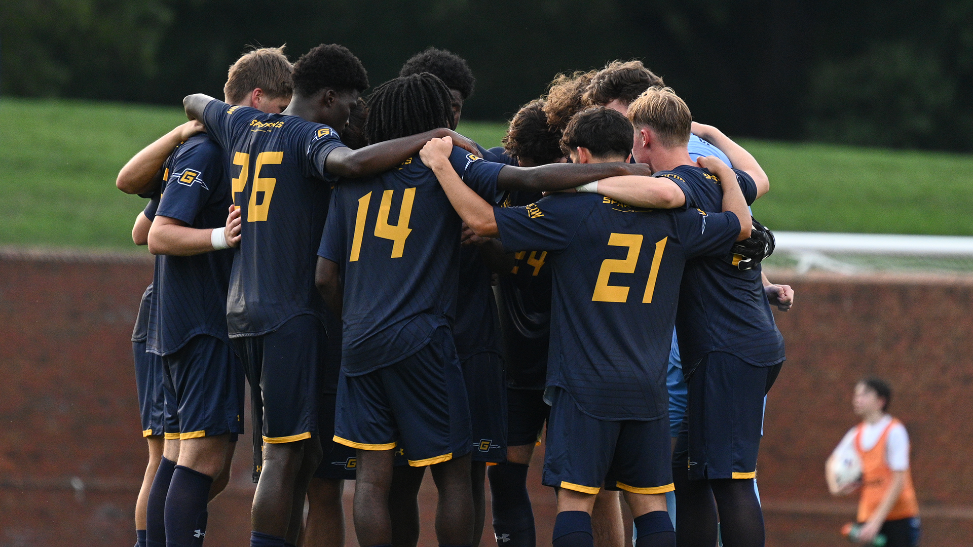 Men's Soccer Huddle against Virginia Tech