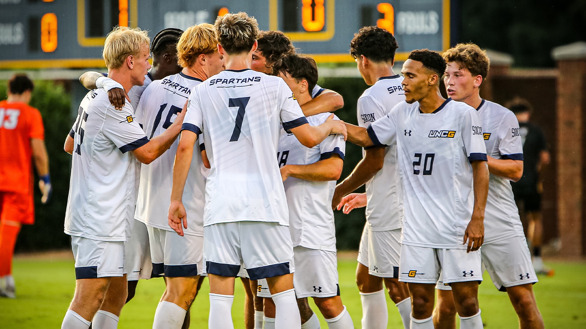 Men's Soccer celebrates against VCU