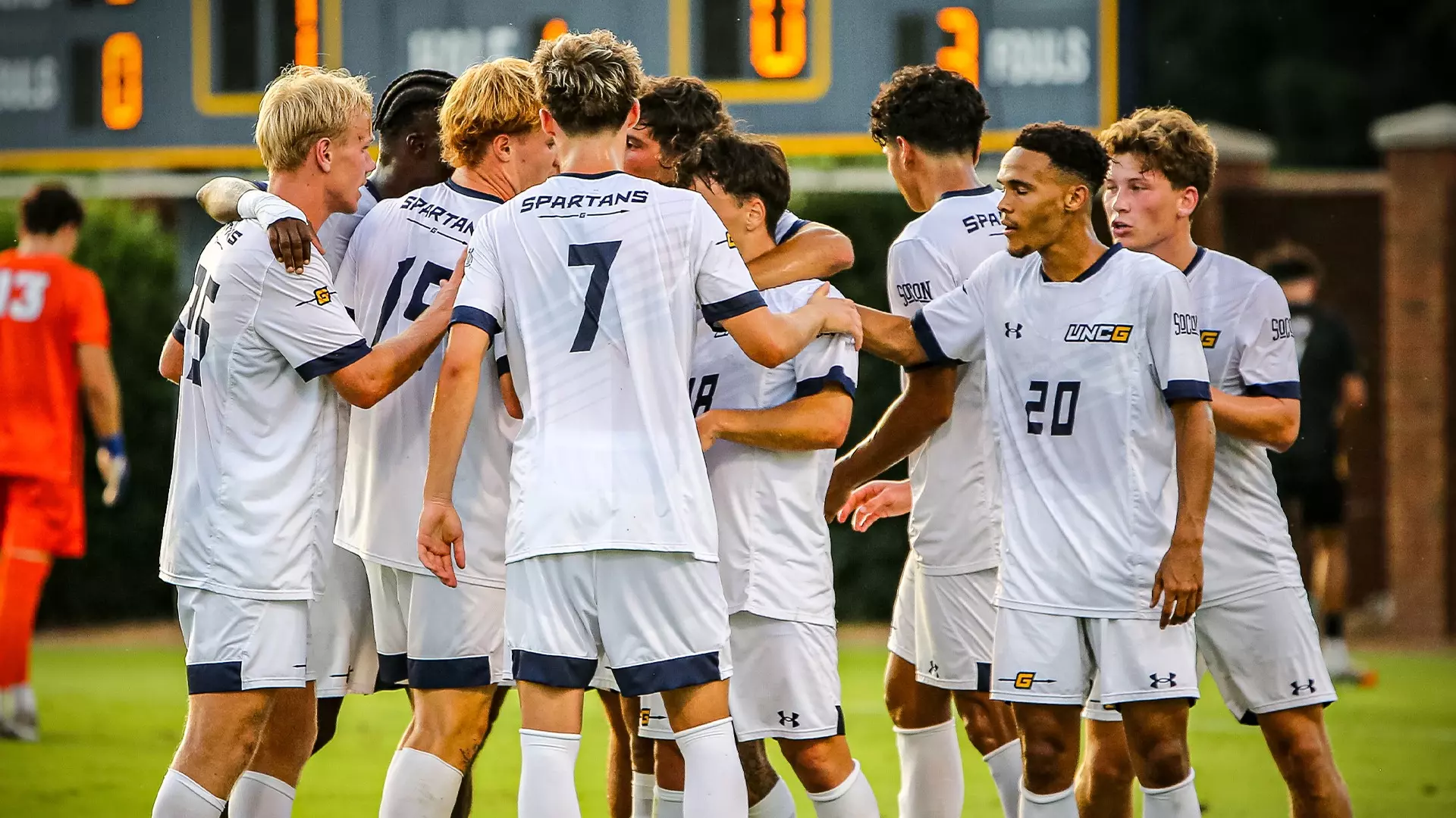 Men's Soccer celebrates against VCU
