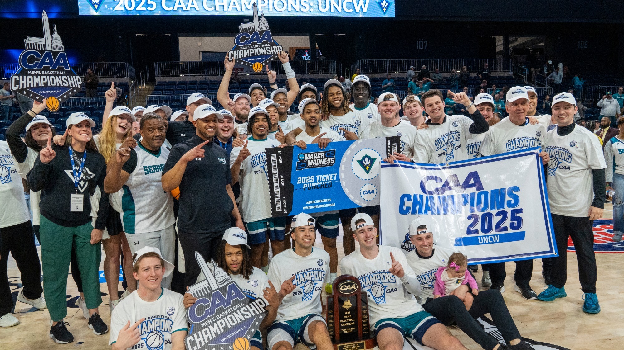 The UNCW Men's Basketball team defeated Delaware, 76-72 in the championship game of the 2025 CAA Men’s Basketball Tournament at the CareFirst Arena in Washington, D.C. on Tuesday, March 11, 2025. PHOTO BY: MICHAEL SPENCER/UNCW