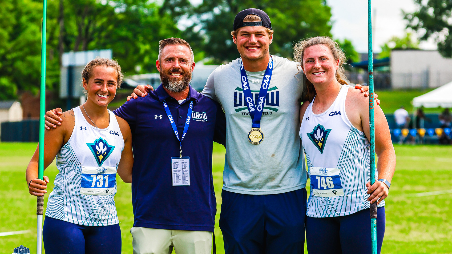 5/14/2025: Jamisyn Aillet, Jeff Klaves, Miles Higgins, and Jordyn Robbins 2025 CAA Outdoor Track and Field Championships