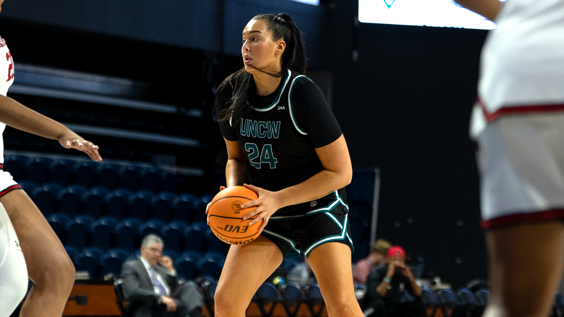 Pelayo looks to advance the ball at the CAA Tournamenrt