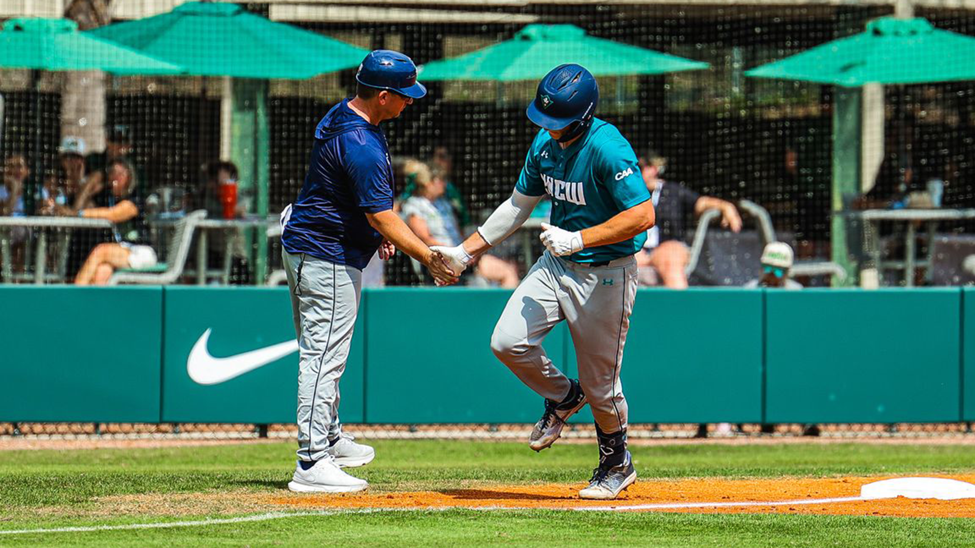 Nelson gets congratulations following a bomb at Jacksonville