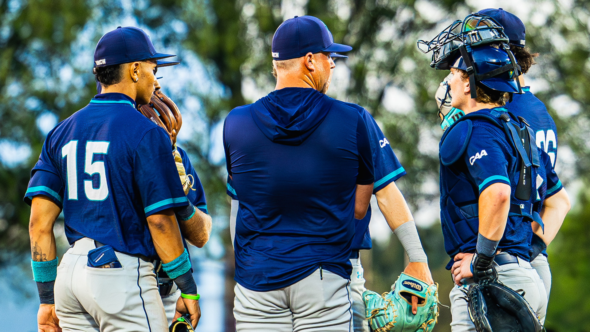Huddle during the ECU game on Mar 31
