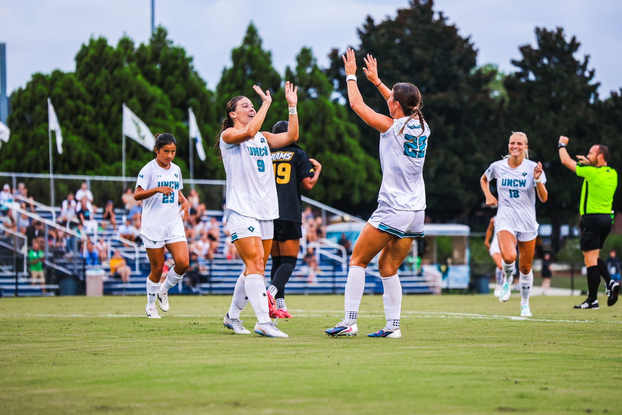 Hailey Longwell and Caigan Leonard after goal against VCU