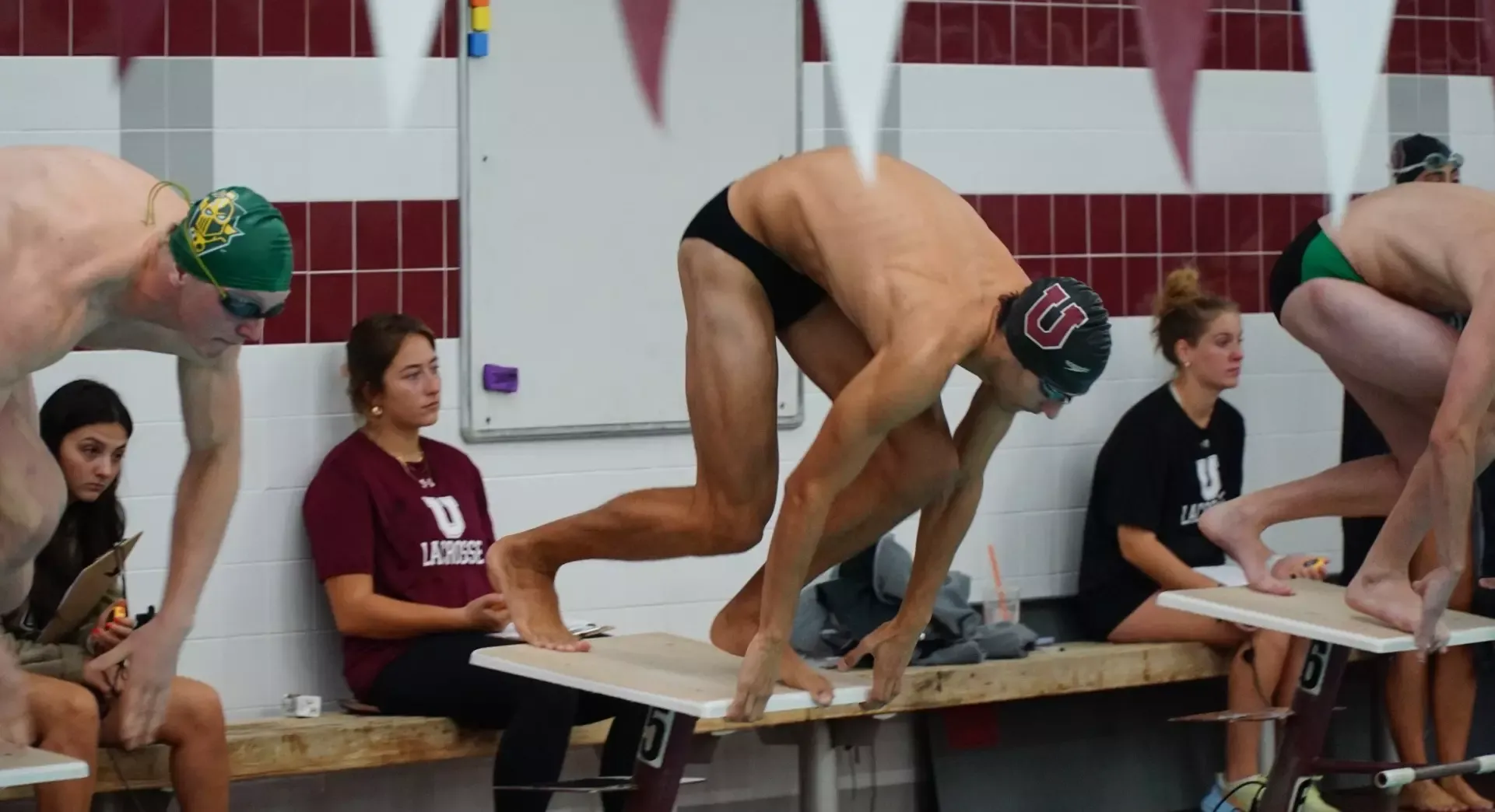 a swimmer diving into a pool