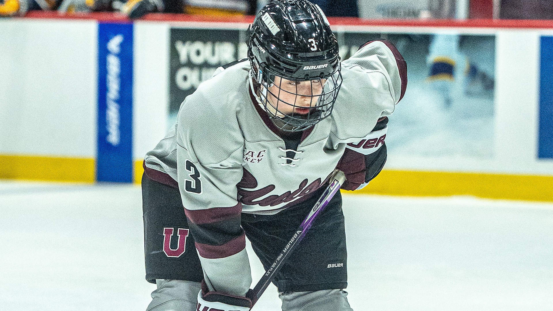 Union Womens Ice Hockey Player Ready For Face Off 