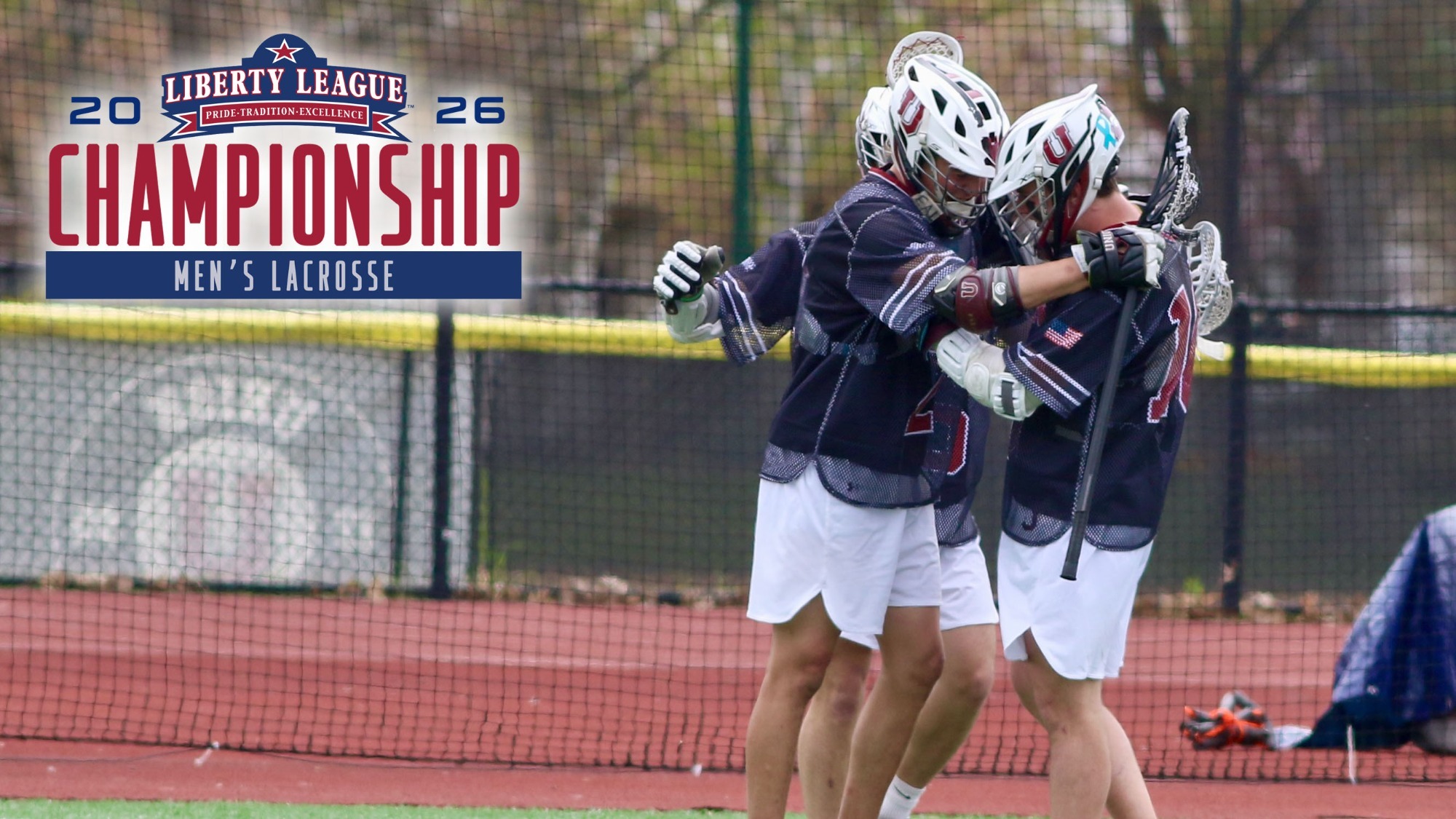 Players huddle together after a goal in Union Men's Lacrosse's game against Clarkson.