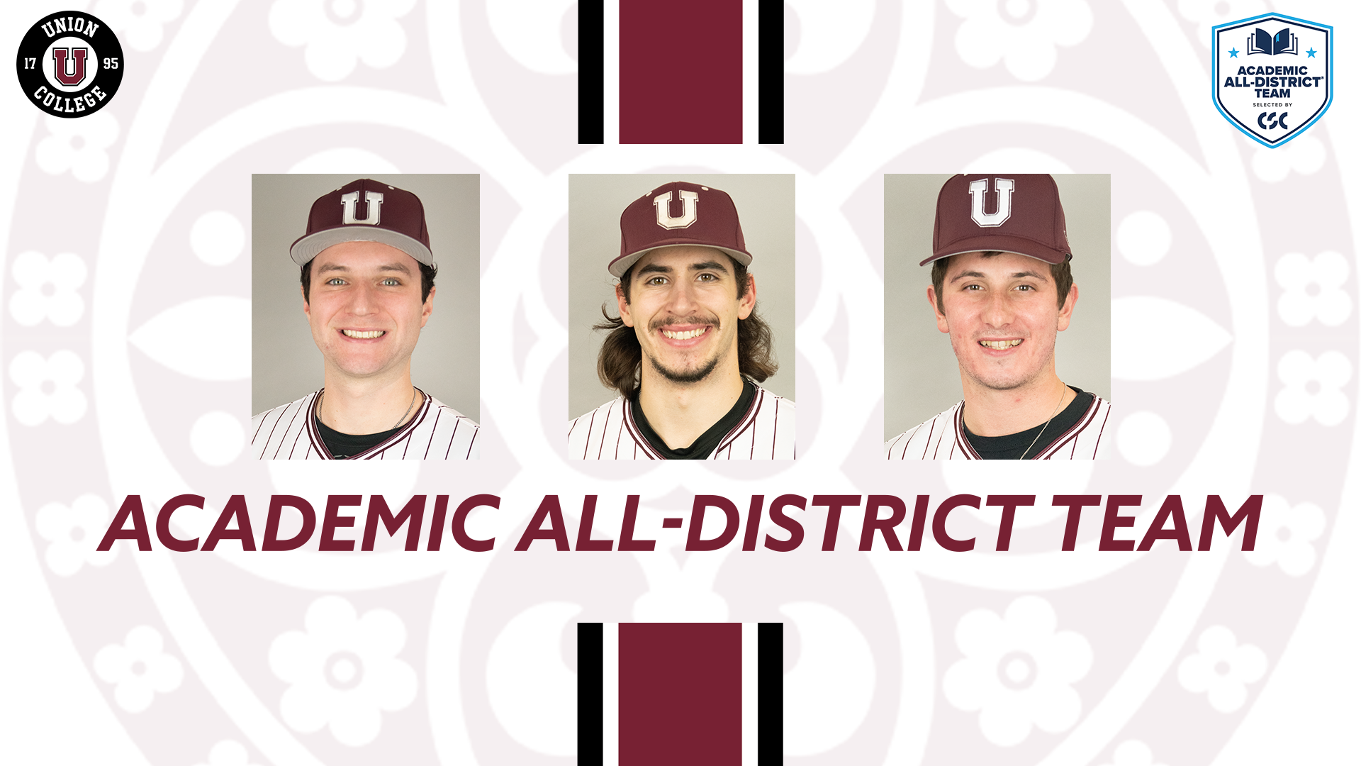 Headshots of Union baseball players smiling above 