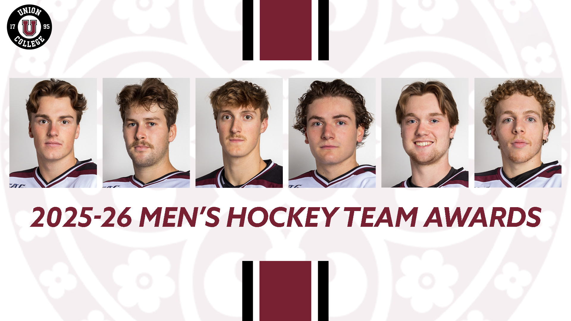 headshots of six Union hockey players with 