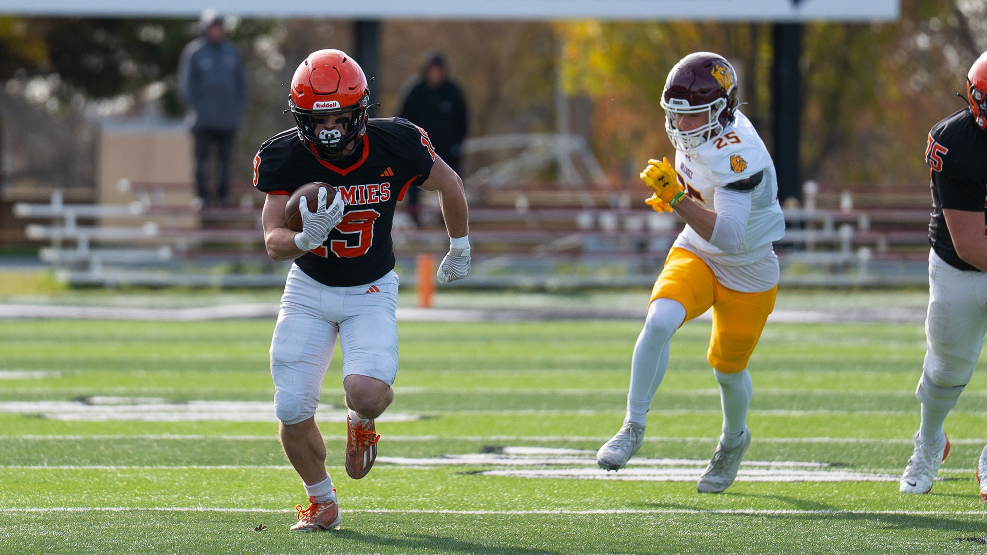 Hunter Ruzicka sprints up the field on his way to a 60-yard touchdown Saturday, November 1 against Minnesota Duluth