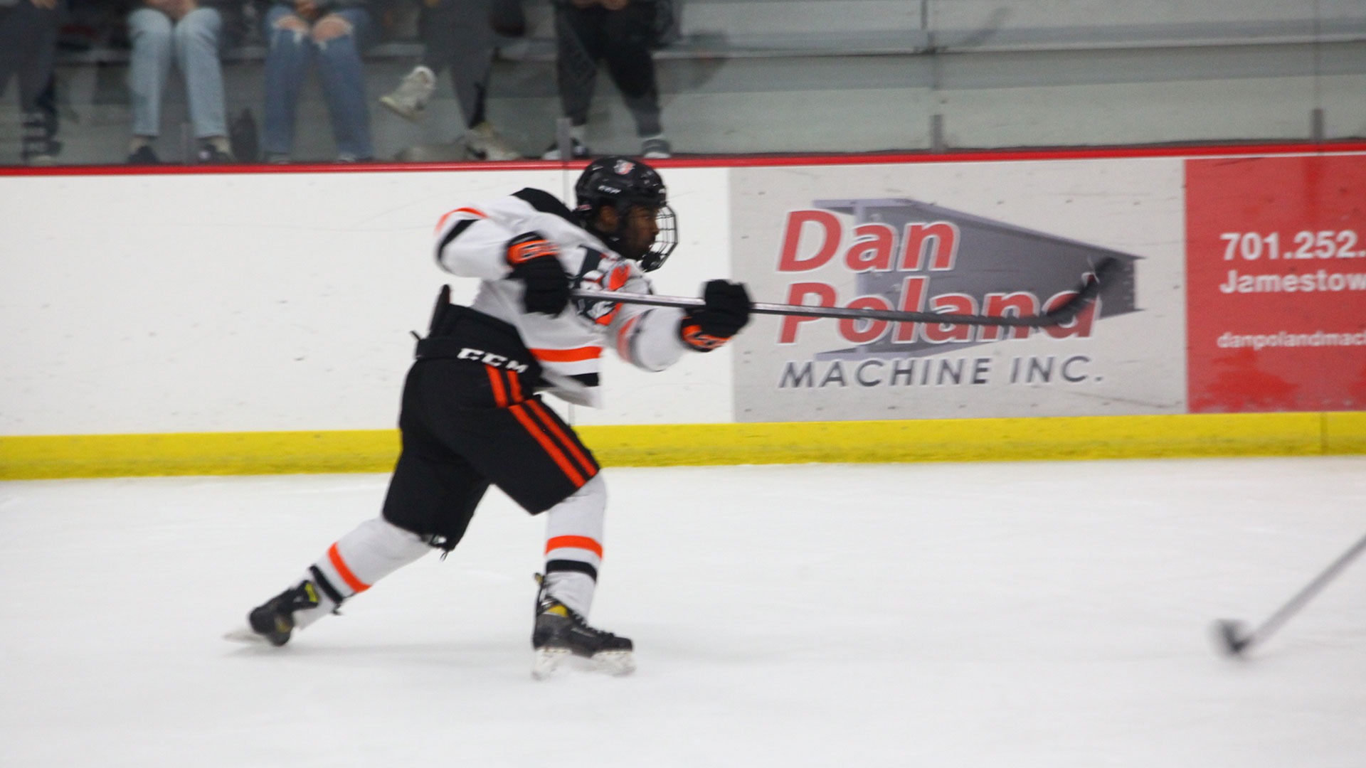 Malachi Franklin shoots the puck 