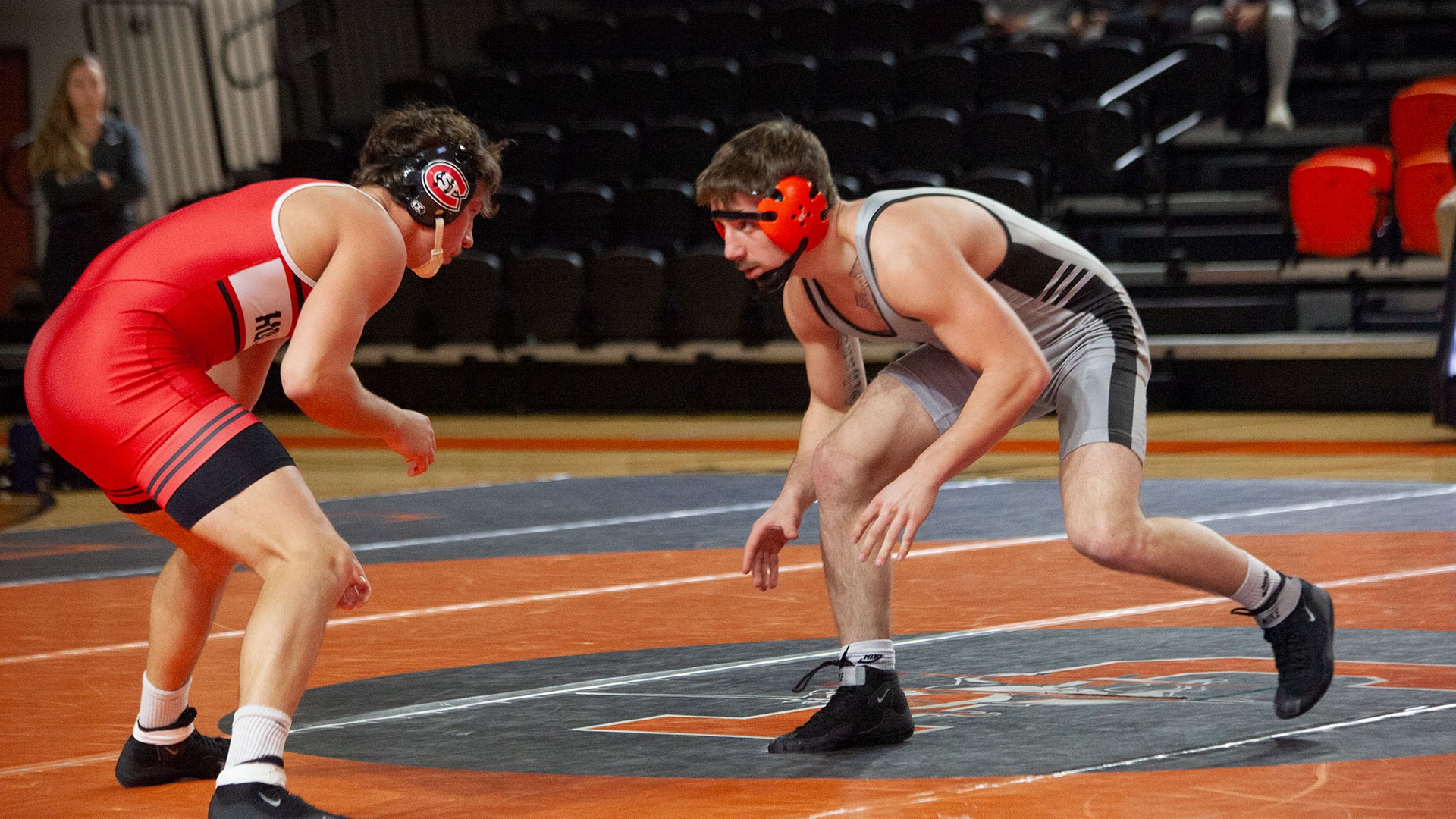 Jamestown's Dane Hartmann competes earlier this season against St. Cloud State University