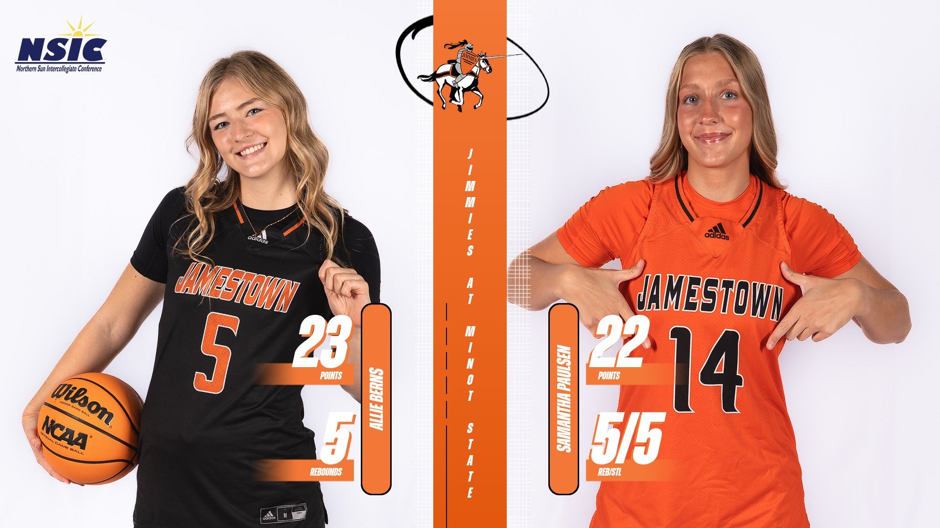 Allie Berns and Samantha Paulsen led the Jimmie women in scoring on December 4