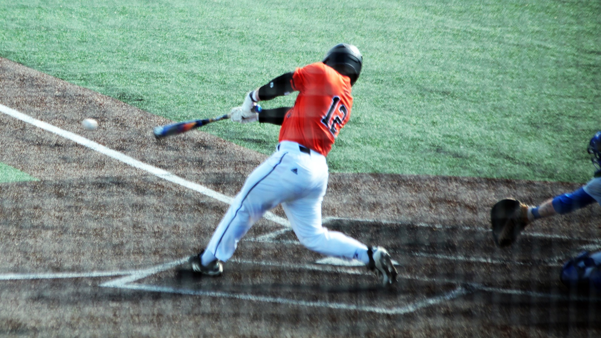 Landon Runge puts the ball in play against Mayville State Thursday