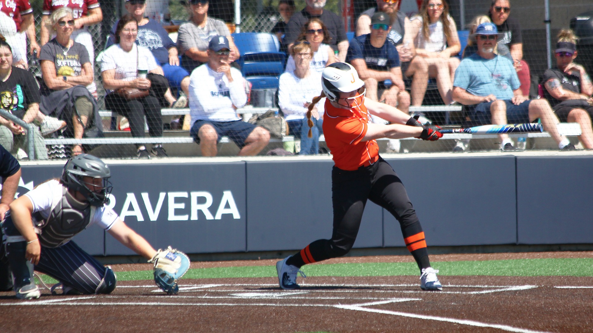 Natalie Draper hits a single against Dickinson State Saturday in the NSAA tournament