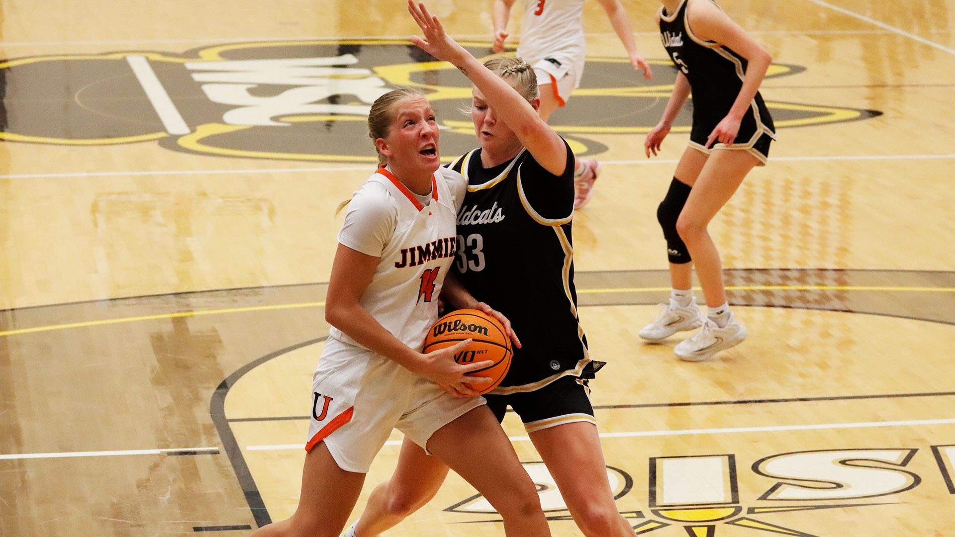 UJ's Samantha Paulsen goes up for a shot against Wayne State College on January 10, 2026