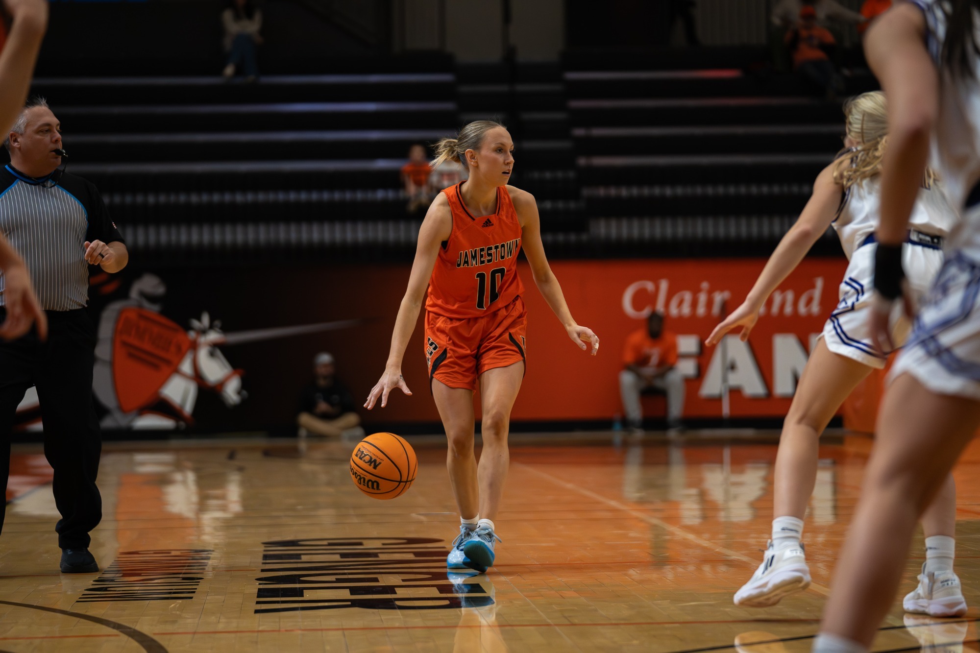 UJ's Jordan Munson looks for an open teammate in Saturday's game against Winona State University