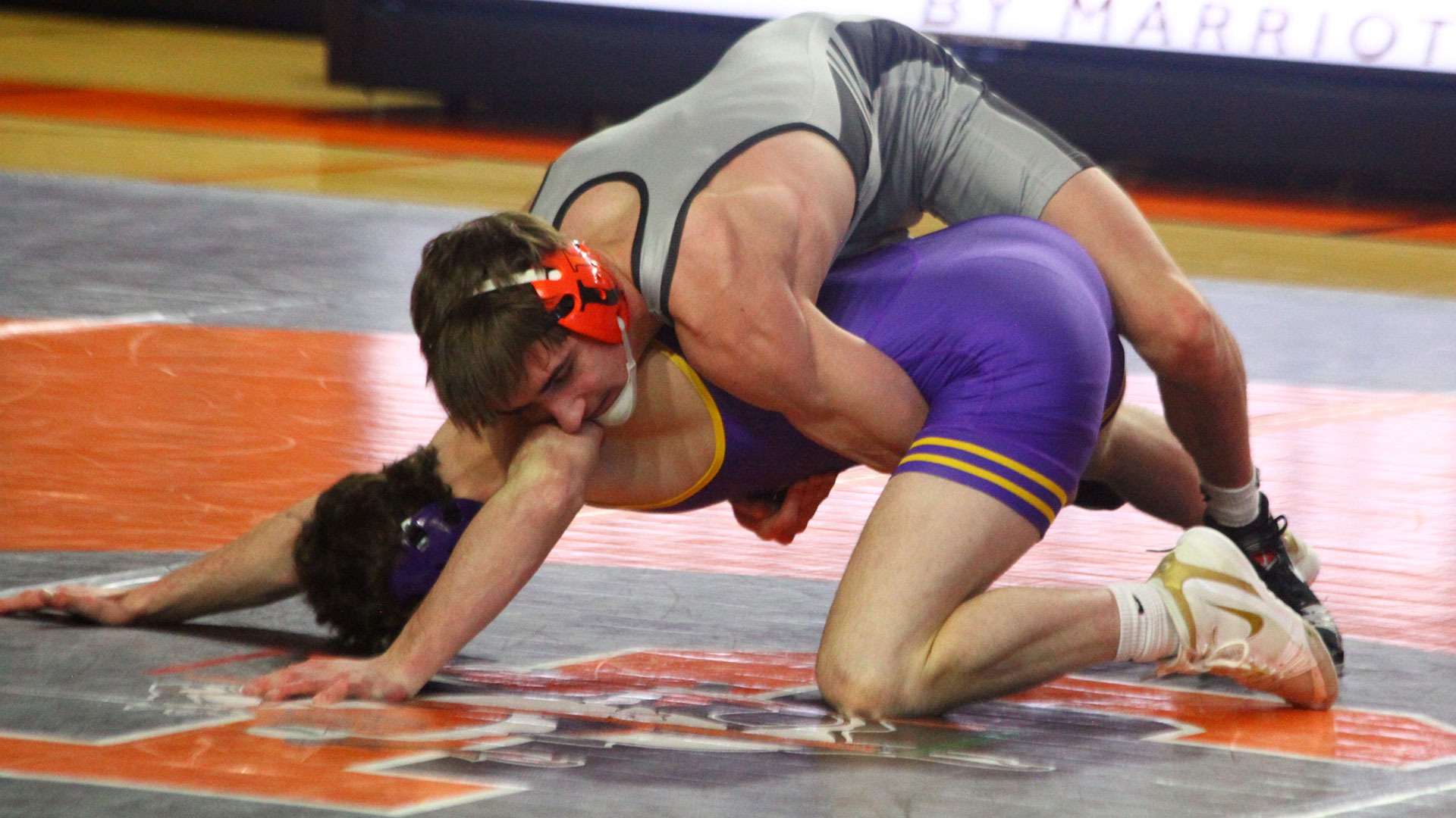 UJ's Kellan Larson takes control against Colton Hush in their 141-pound match January 24, 2026