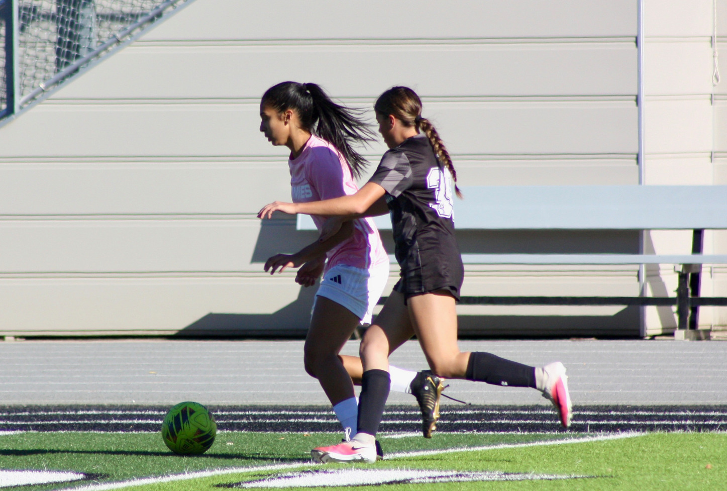 Oriana Borrome races with the ball down the field against Wayne State (10/16) 