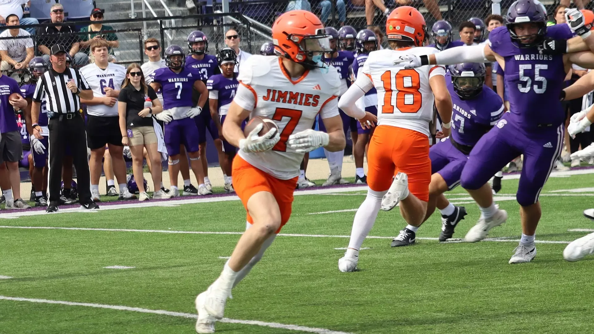 Ethan Hoffman (7) looks to gain yardage in a game at Winona State on September 12, 2026