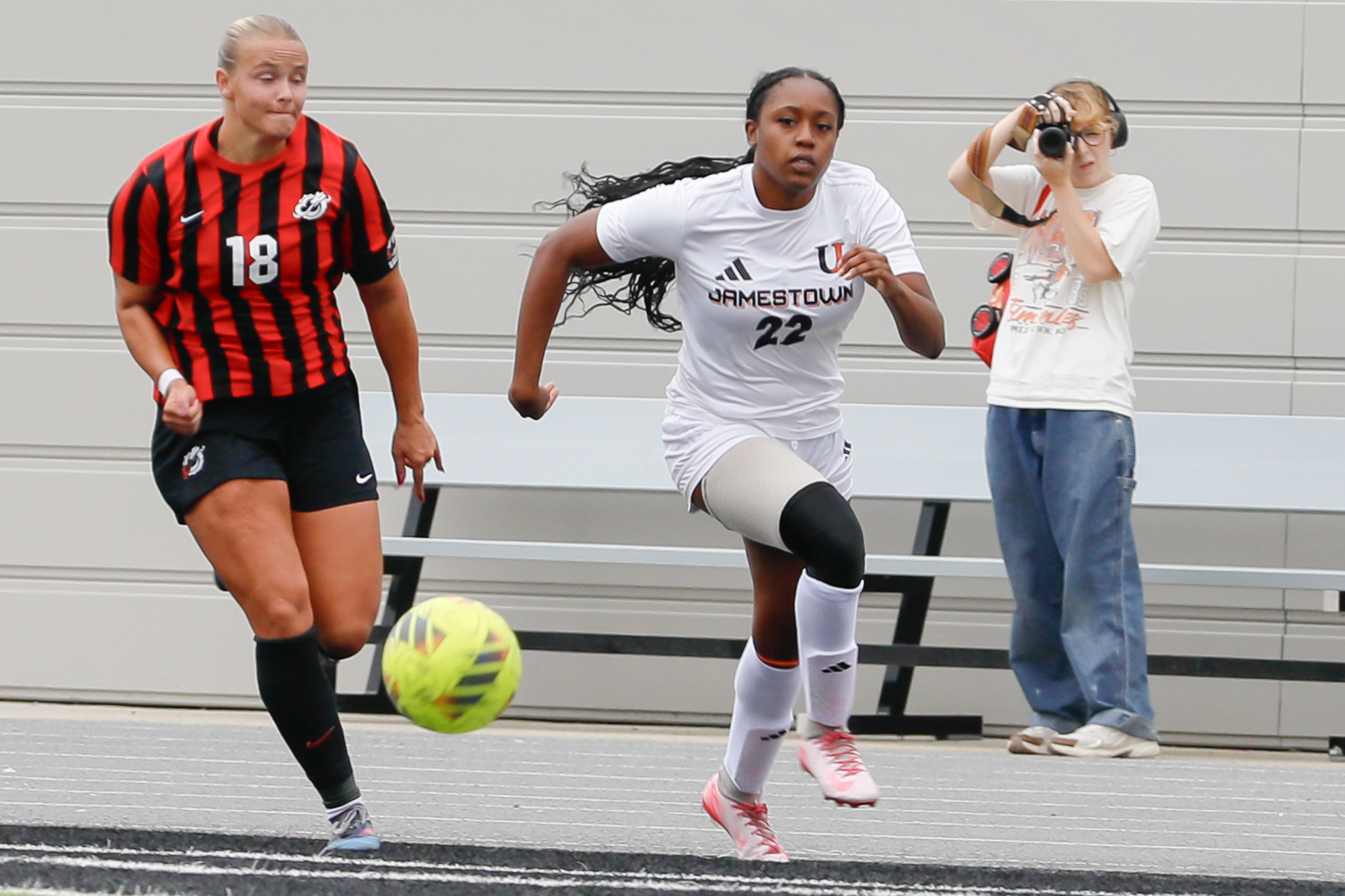 Andra Greer pushes the ball ahead against MSU Moorhead 